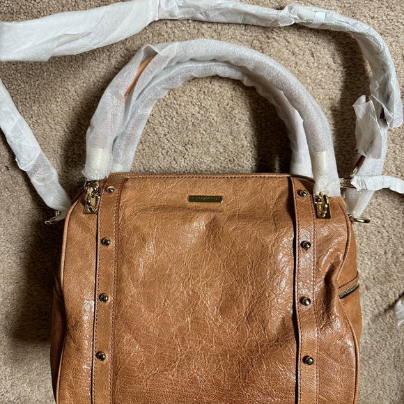 REBECCA MINKOFF CUPID LEATHER SATCHEL BAG Crossbody sand NWT